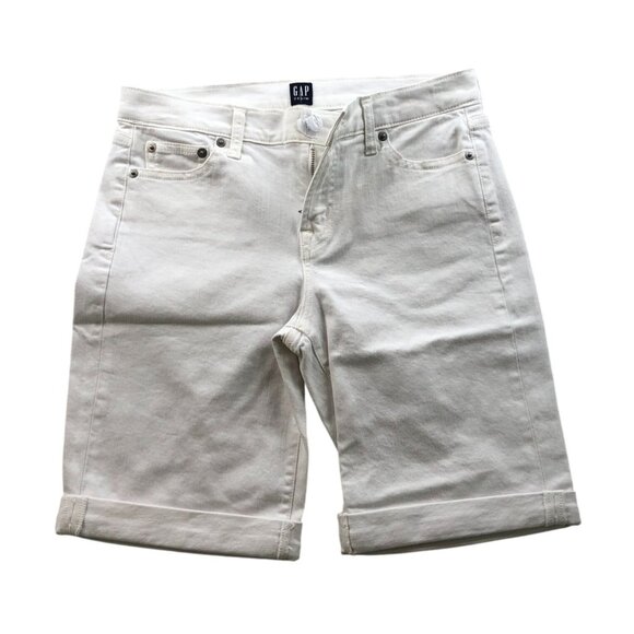 Gap Women's 9" Bermuda Shorts Size 25 Classic White Cuffed Casual Summer - Picture 1 of 12